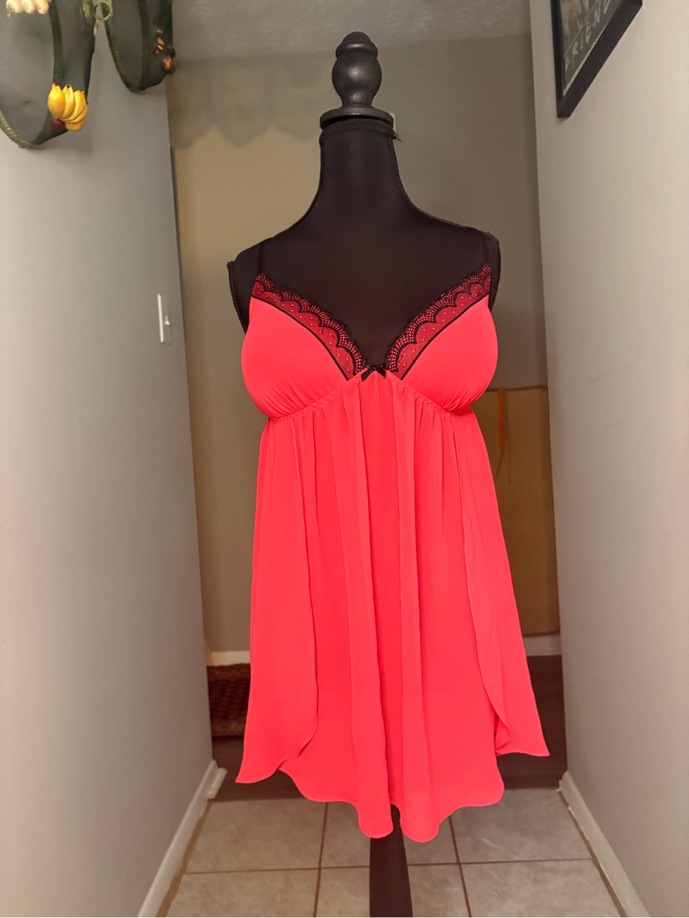 Apt. 9 Coral Red Lace-Trim Babydoll Chemise